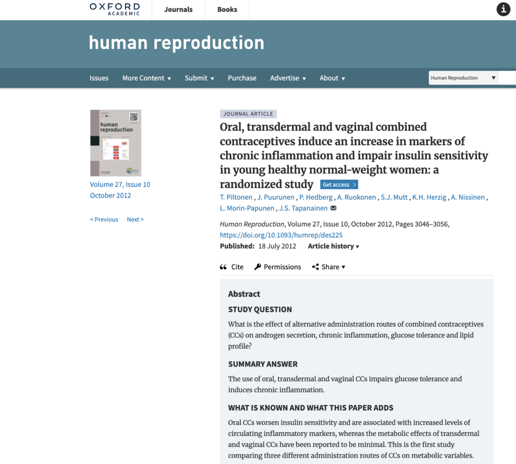 IIRRM Journal Club (English): Oral, transdermal and vaginal combined contraceptives induce an increase in markers of chronic inflammation and impair insulin sensitivity in young healthy normal-weight women